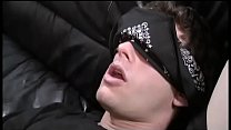 Horny black gay Kamrun with big dick fills up the tight asshole on his white boy flower in a blindfold